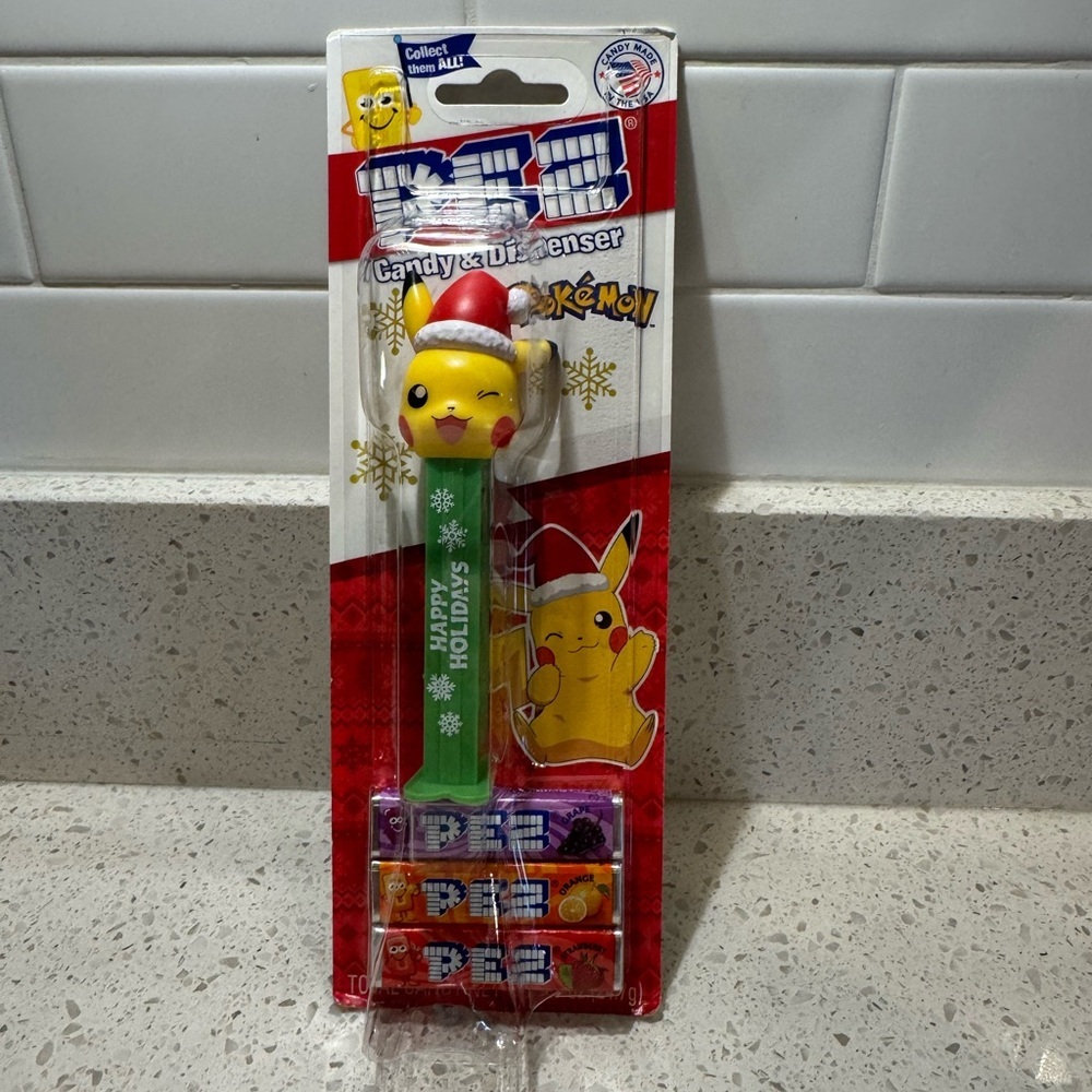 Pokemon Pikachu PEZ Candy Christmas themed Dispenser with Santa Hat NIB